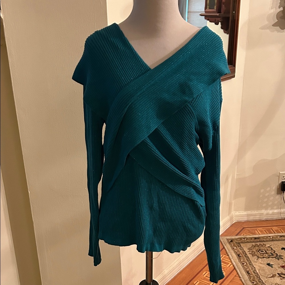 VENUS Teal Off-the-Shoulder Sweater